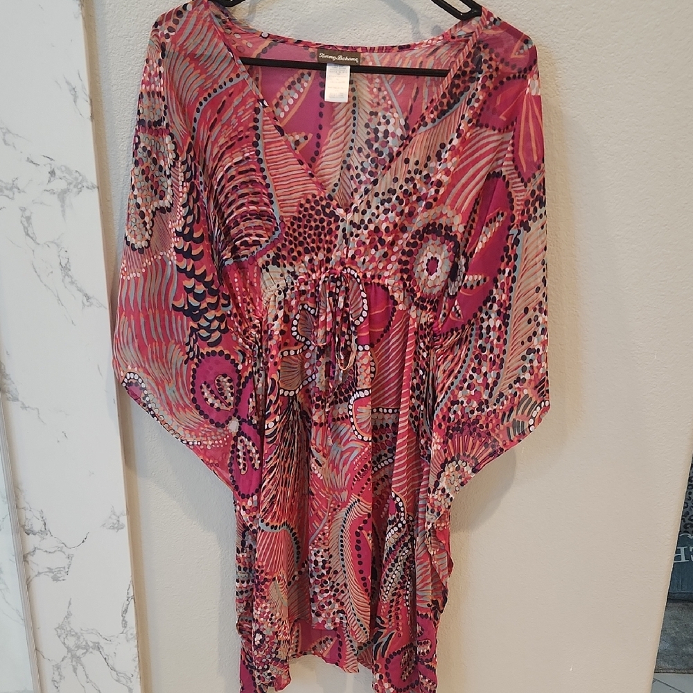 Tommy Bahama Pink and Black Patterned Tunic